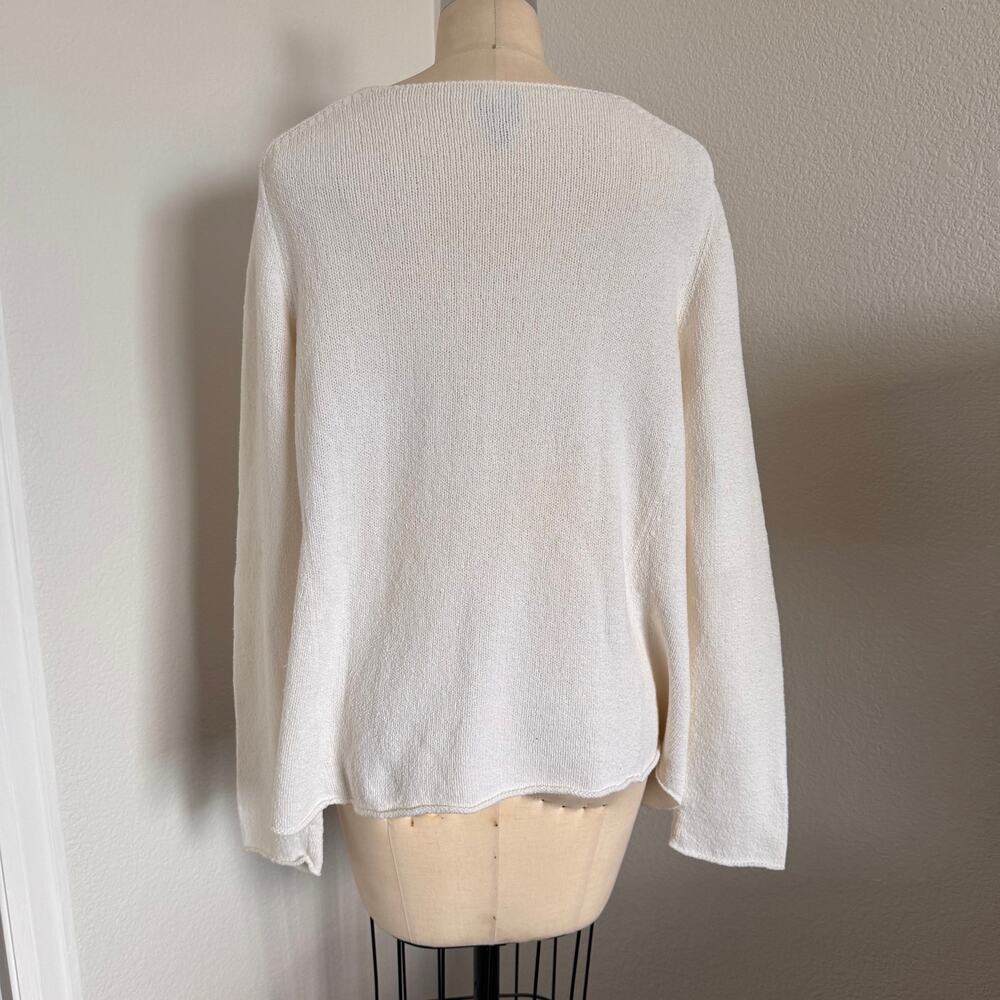 Eileen Fisher - Size L Ivory Textured Knit Sweater Scoop Neck Minimalist Luxury - Picture 3 of 13